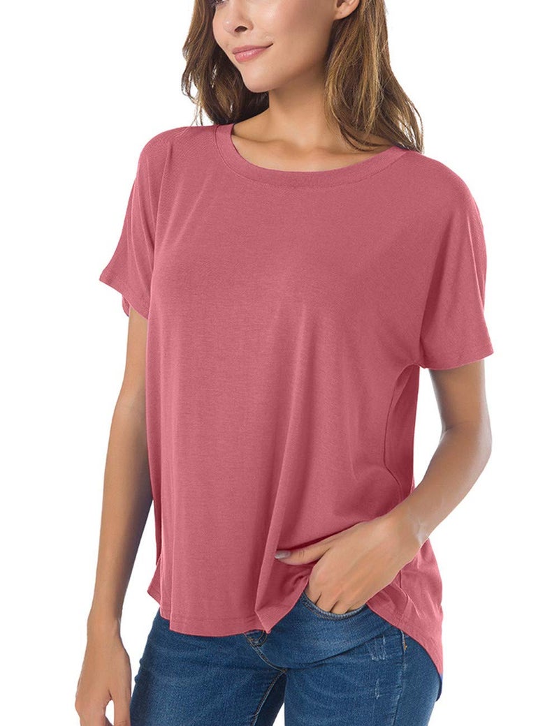Herou Womens Summer Casual Short Sleeve Oversized High Low Loose T Shirts Dusty Rose Medium - Image 1